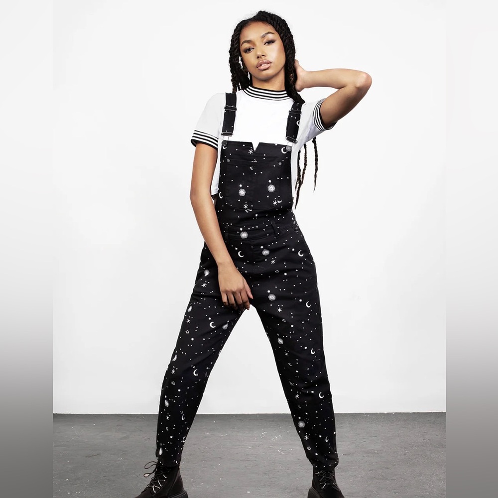 ISO DISTURBIA Black Celestial Print Overalls